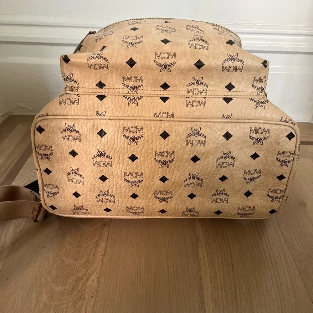 MCM Stark Side Studded Canvas Large Backpack Beige